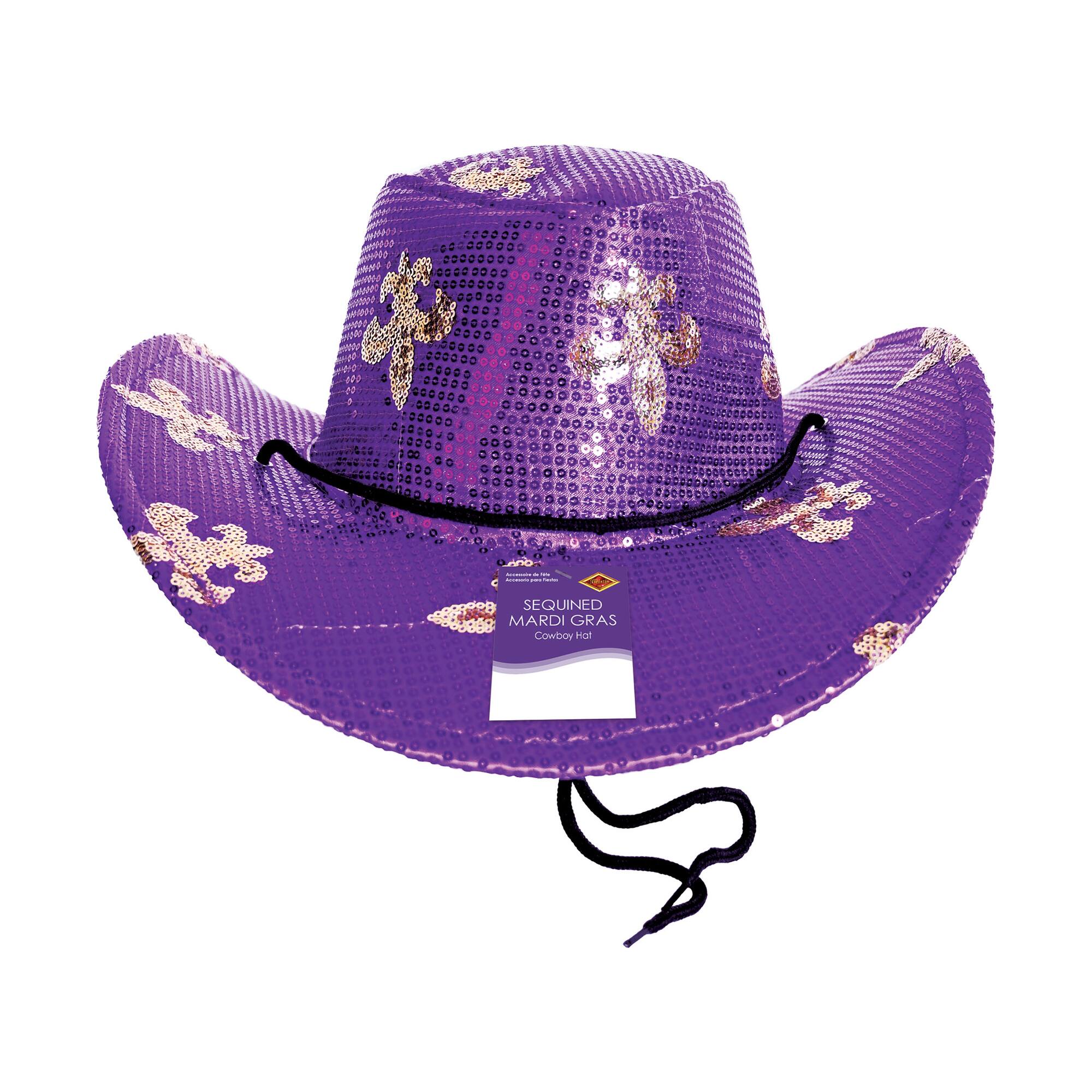 Beistle Purple Sequined Fleur de Lis Mardi Gras Cowboy Hat